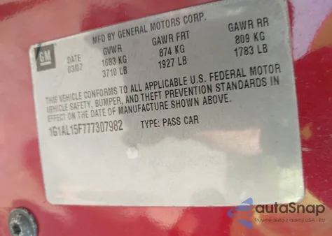 2007 Chevrolet Cobalt Lt from USA, damaged, VIN 1G1AL15F777307982